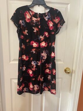new directions Black Mini Dress with Pink & Blue Floral Print
